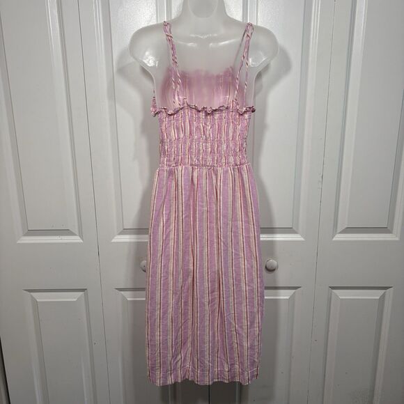 Universal Thread Dress Womens L Petal Pink Striped Smocked Linen Blend Sundress - Picture 3 of 12